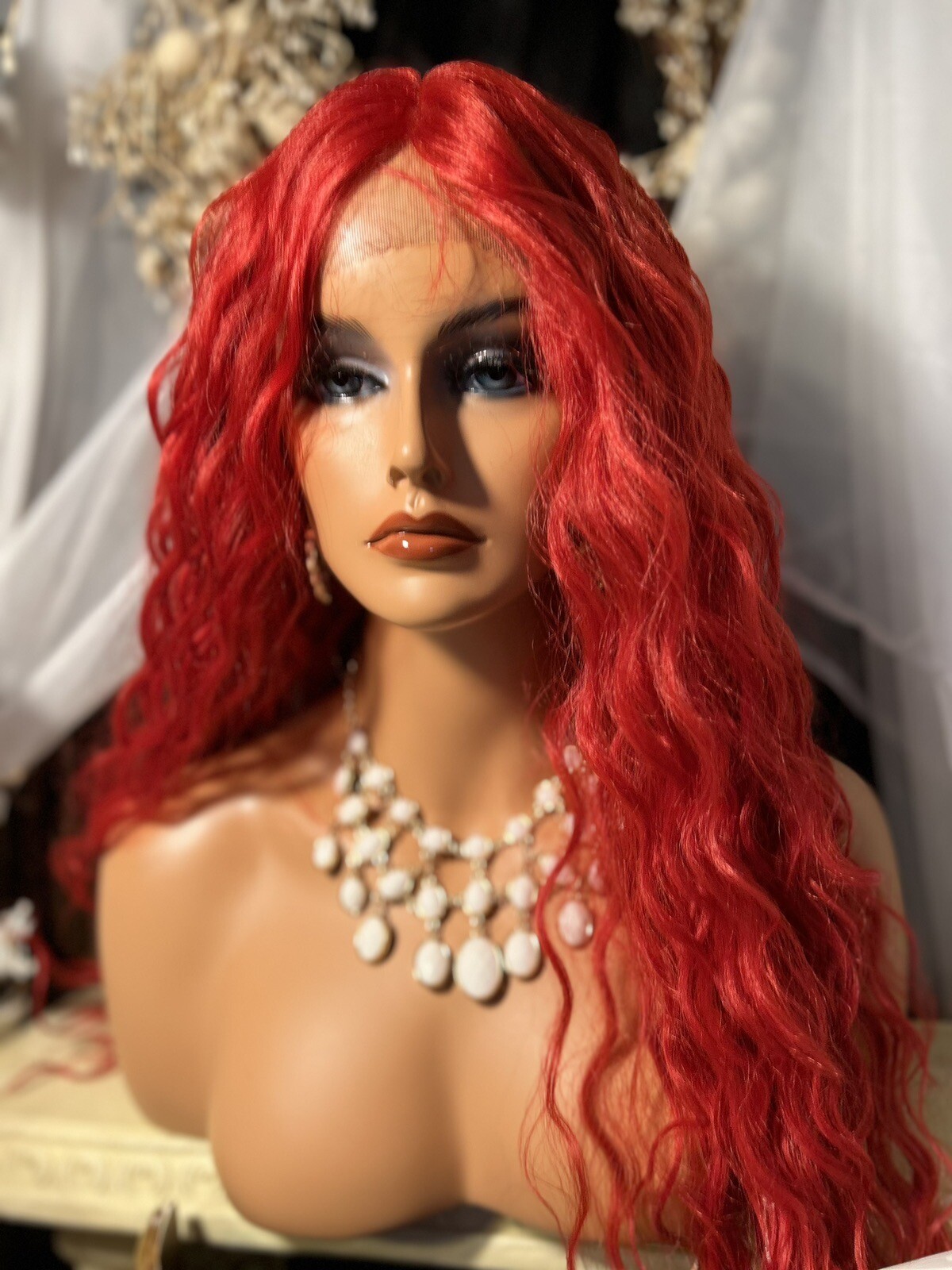 BOLD RED BEAUTY WITH 30”DEEP WAVES, HD LACE FRONT W/5” M. PART, BLEND HH WIG💋