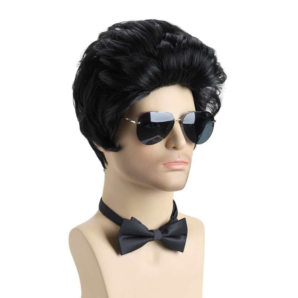 10in Black Pompadour Greaser Wig with Sideburns Full Heat Resistant Cosplay