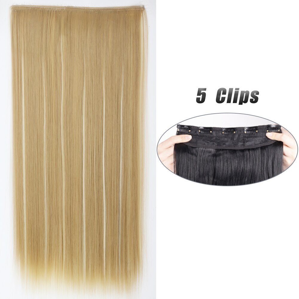 Synthetic 5 Clip In Hair Extension Long Straight Hairstyle Hairpiece Black Brown