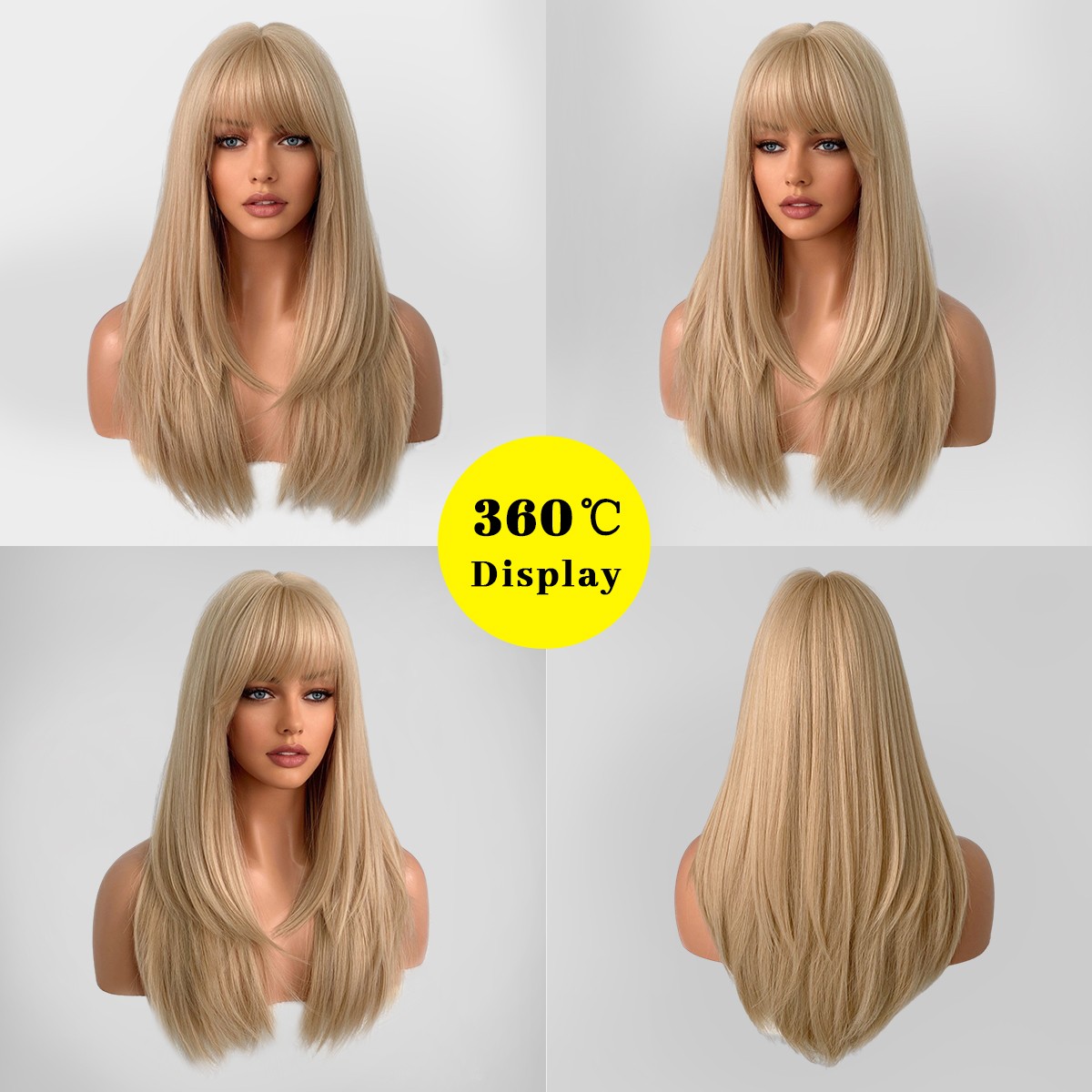 Ash Blonde Heat Resistant Hair Long Straight Dress Up Wig With Bangs