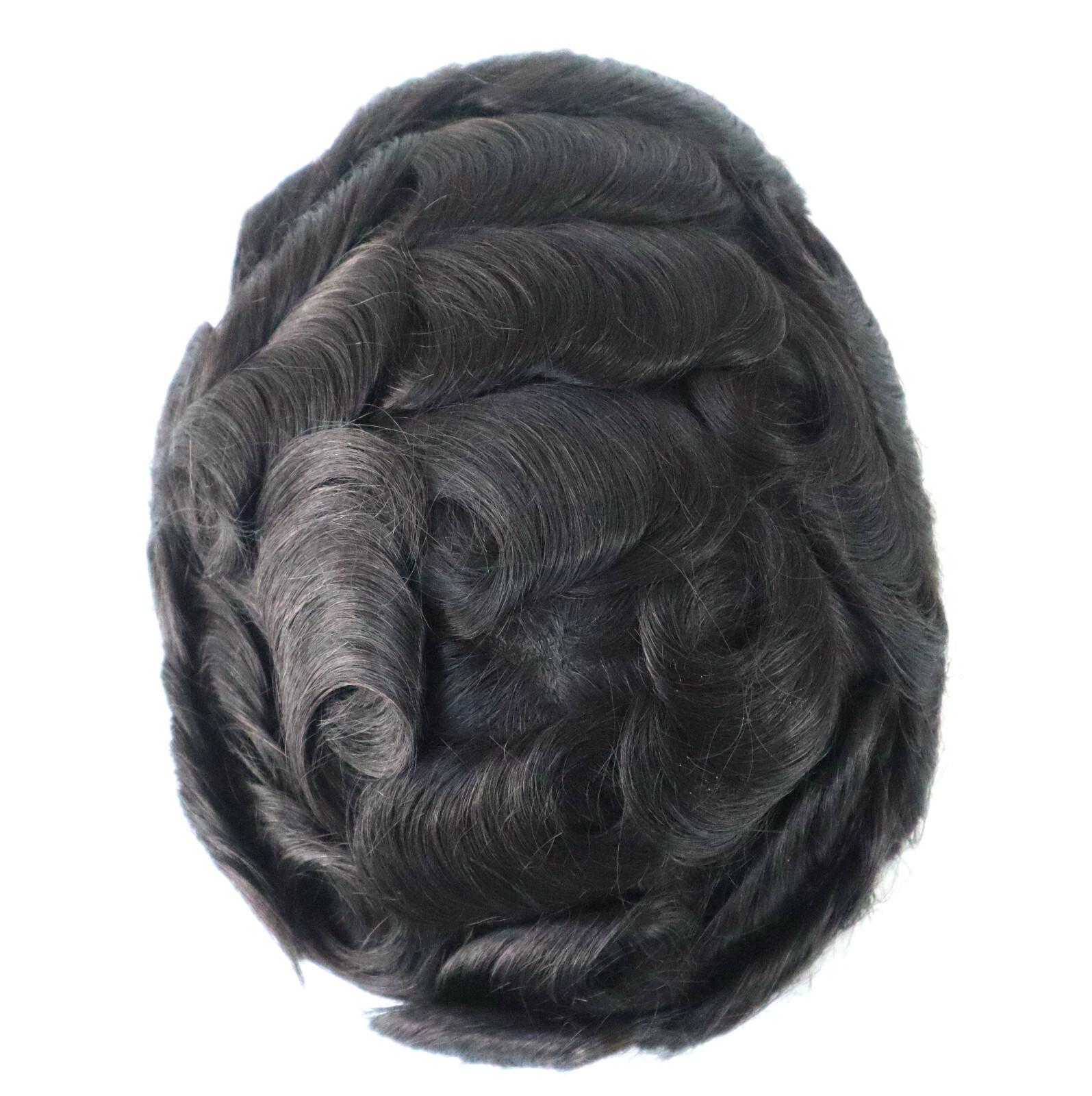 Mens Human Hair Replacement System Medium Poly Skin V Toupee Black Hairpiece #1B