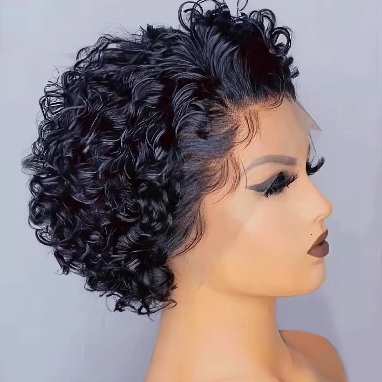 INSTASTYLE Short Curly Pixie Cut Lace Front Wigs 6 inch, 13X1 Human Hair HD Lace