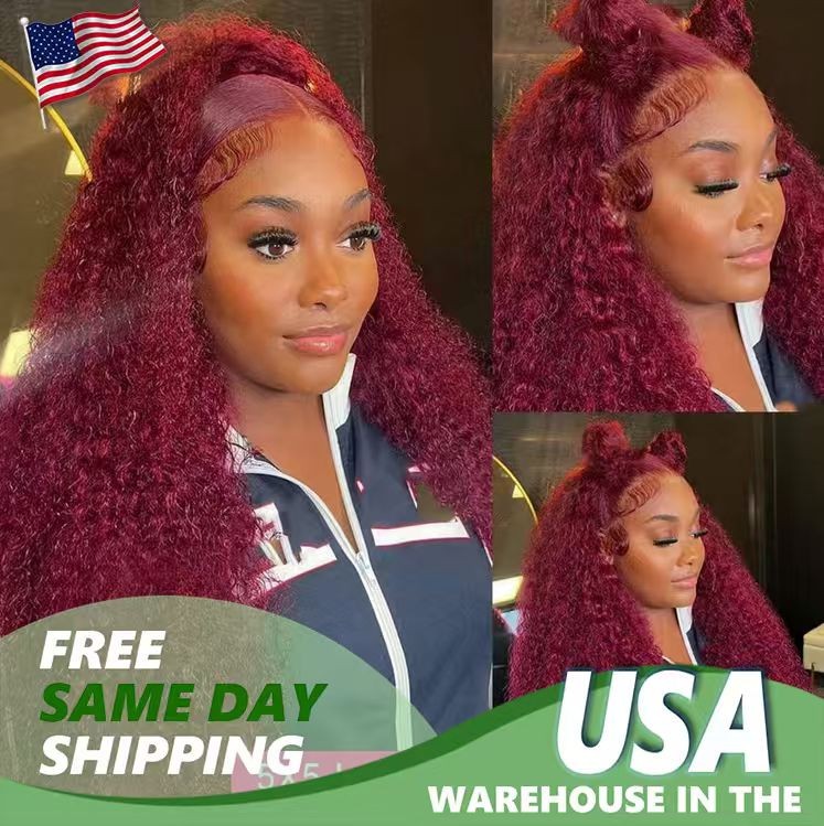 200% Density Burgundy 99J 5×5 Deep Wave Transparent Lace Wigs
