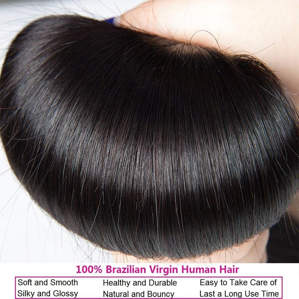Straight Human Hair Bundles with Closure – 14-20 Inch, Pre-Plucked, Thick Weave