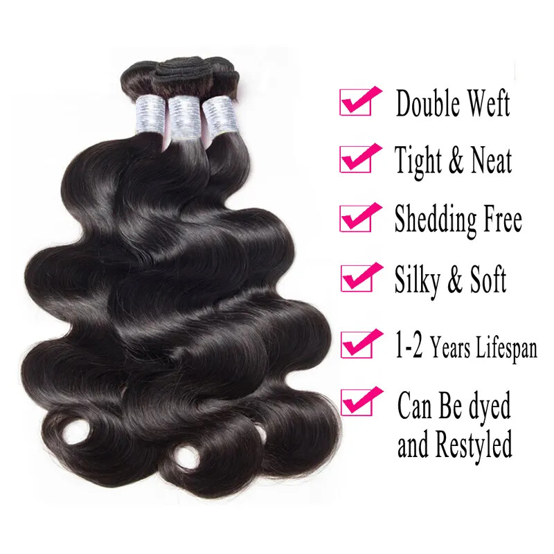 12A BRAZILIAN VIRGIN HUMAN HAIR BODY WAVE HD LACE BUNDLES 4X4/5X5/6X6 COLOUR 1B#