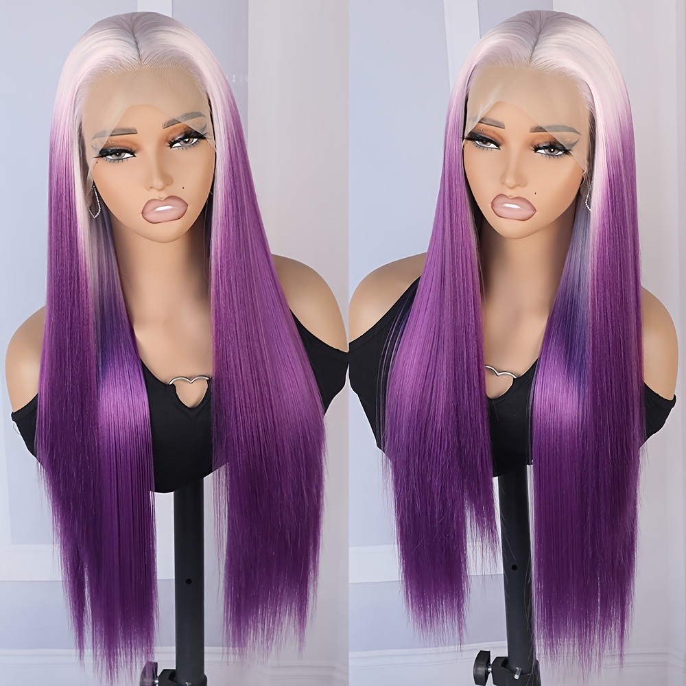 White Roots Ombre Purple Lace Front Wigs Pre Plucked Natural Hairline Party Wear