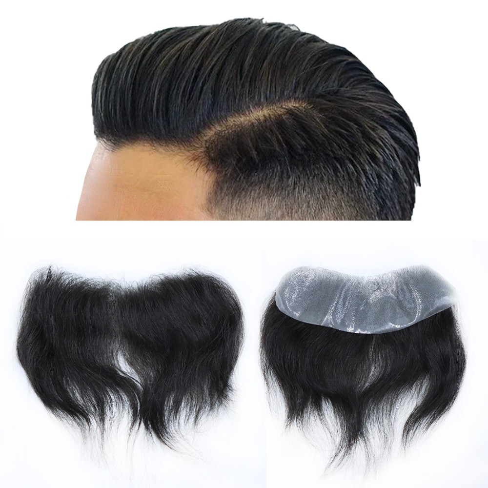 US Mens Frontal Hairpiece Thin Skin Forehead Hair Line for Receding Hairline