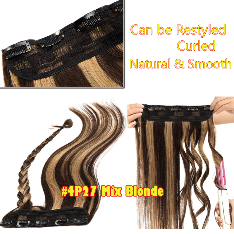 Soft Silky One Piece 100% Remy Human Hair Clip In 3/4 Full Head Extensions THICK