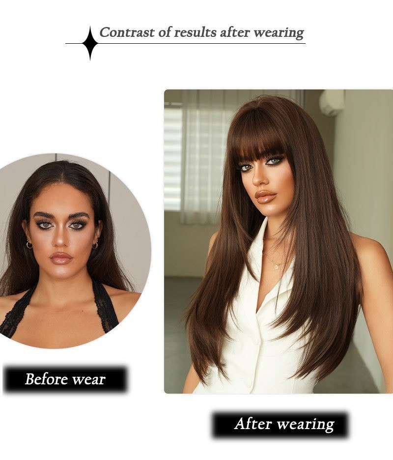 Long straight hair multi-layered fringe with fluffy synthetic heat-resistant fib