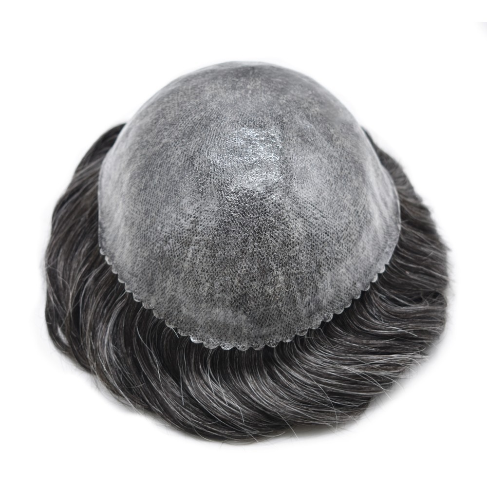 Full Poly Skin Mens Toupee Injected PU Human Hair System Replacement Wig for Men