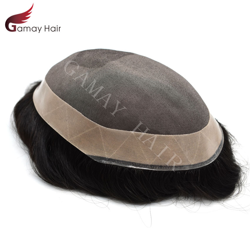 Mens Toupee Hairpiece Human Hair System Replacement Fine Mono Poly Skin Mens Wig