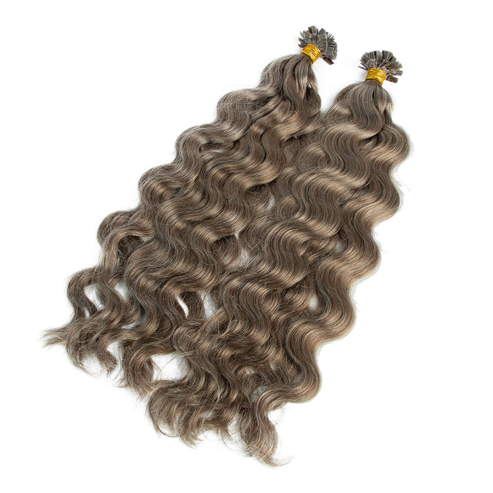 Curly Wavy Flat Keratin Tip 100% Remy Human Hair Extensions Blonde Grey 100g