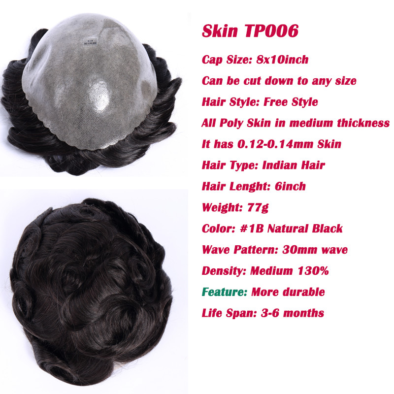 Fine Mono Toupee Men’s Hairpiece Human Hair Replacement System Hand Tied Wavy US