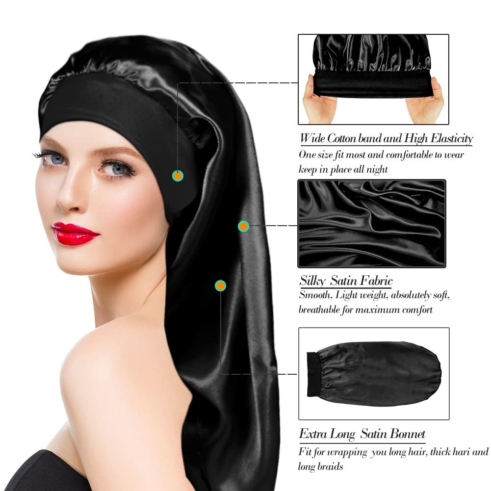 1 or 2 Pcs Sleeping Bonnet Long Satin Sleep Cap for Long Hair Braids Dreadlocks