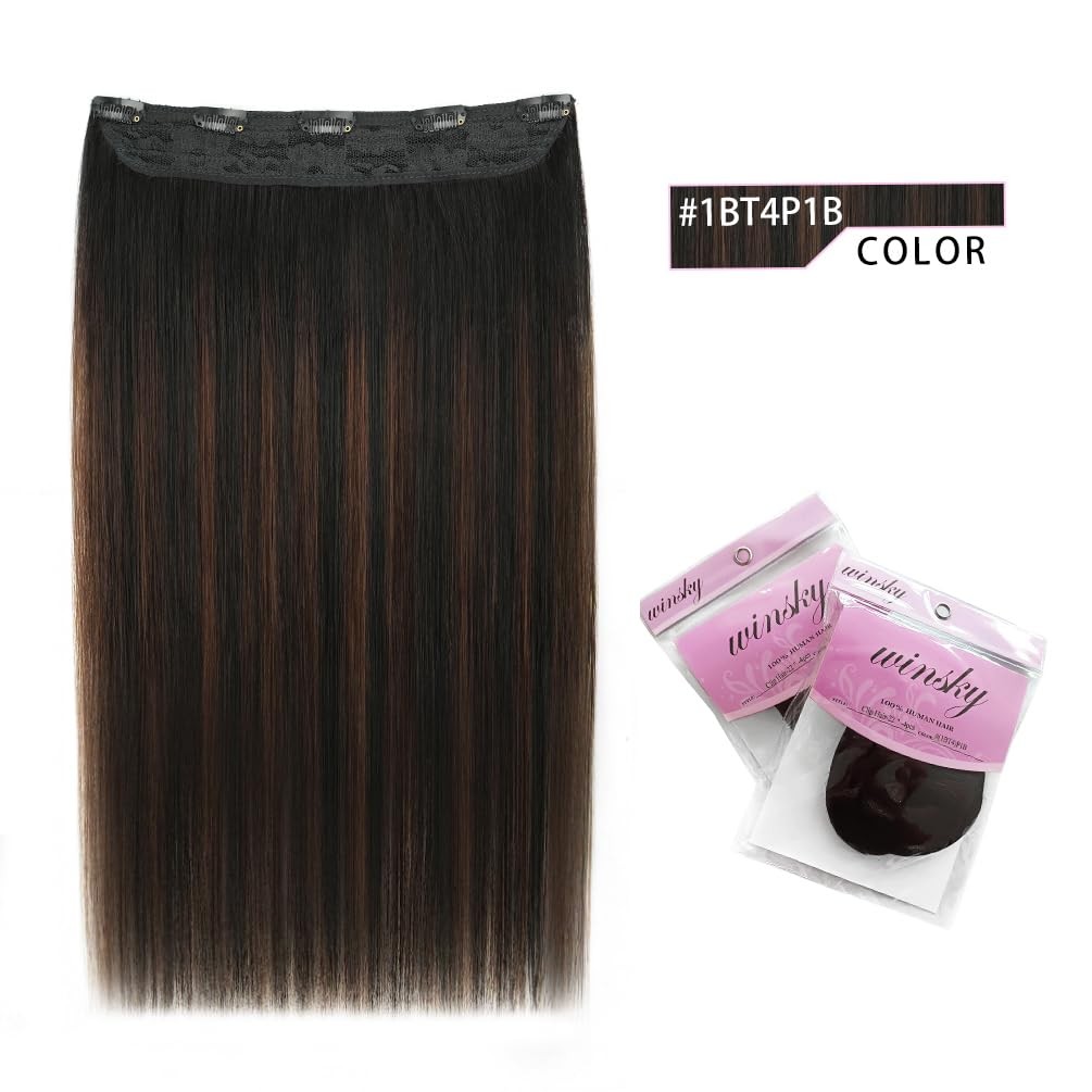 Winsky 14″ #1BT4P1B Balayage Human Remy Hair Extensions Clip in One Piece 70g