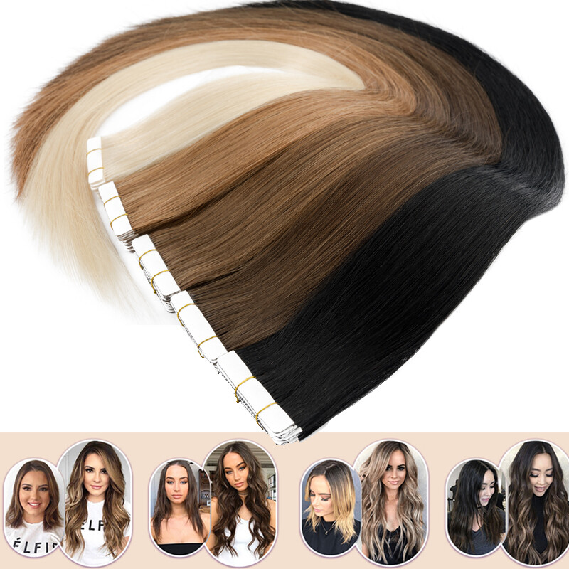 60PCS Tape-In Russian Real Human Hair Extensions Skin Weft 150g Thick Full Head