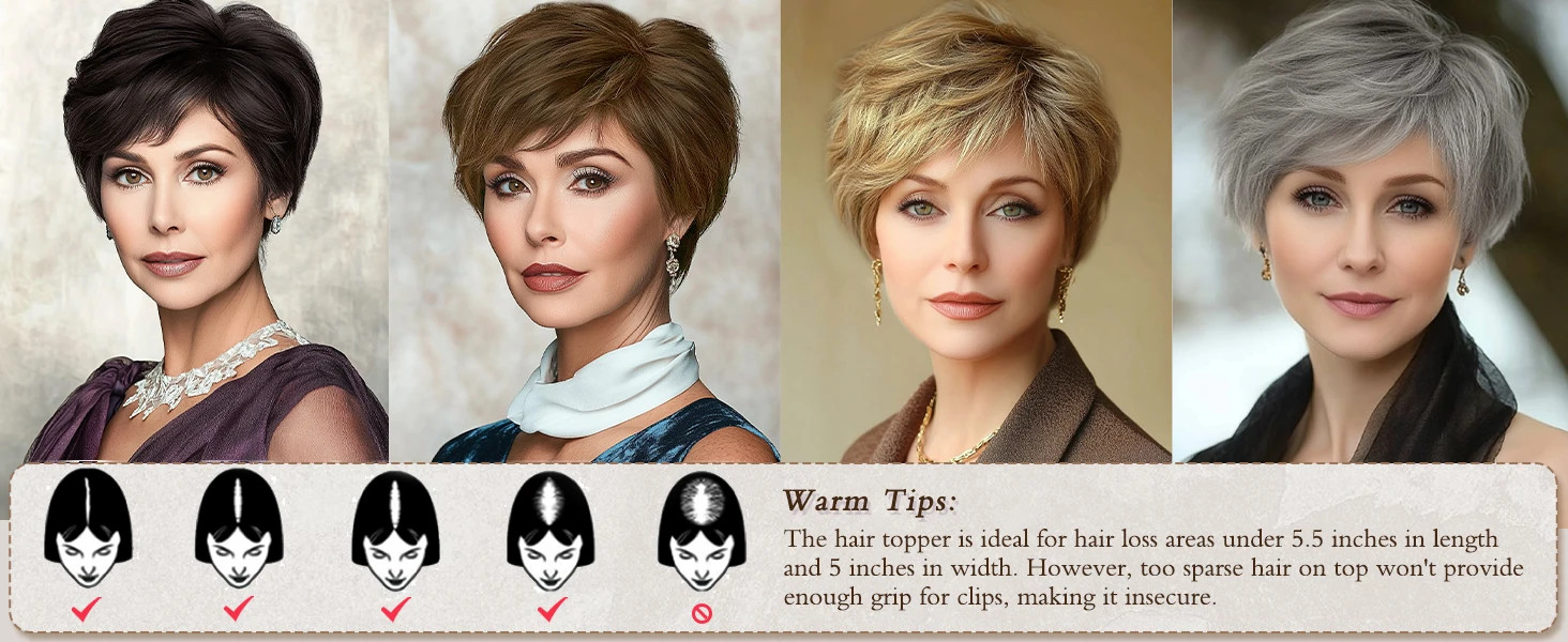6 Inch Natural Curly Short Pixie Synthetic Hair Topper for Thinning Hair Pieces