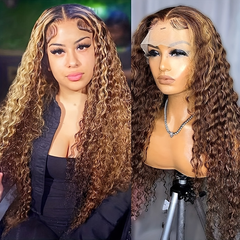 Brown Blonde Ombre Highlights Hair Lace Front Wigs Long Loose Curly Women Party