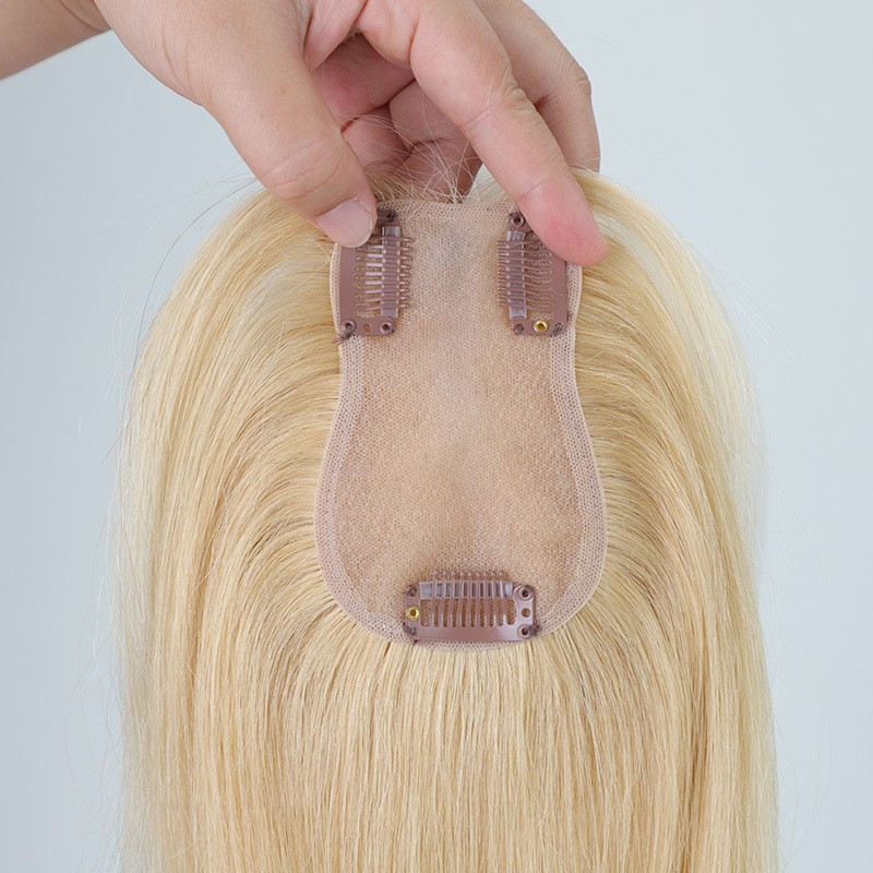 100% Human Hair Gold Blonde Breathable Hair Piece Replacement Head Top Toupee