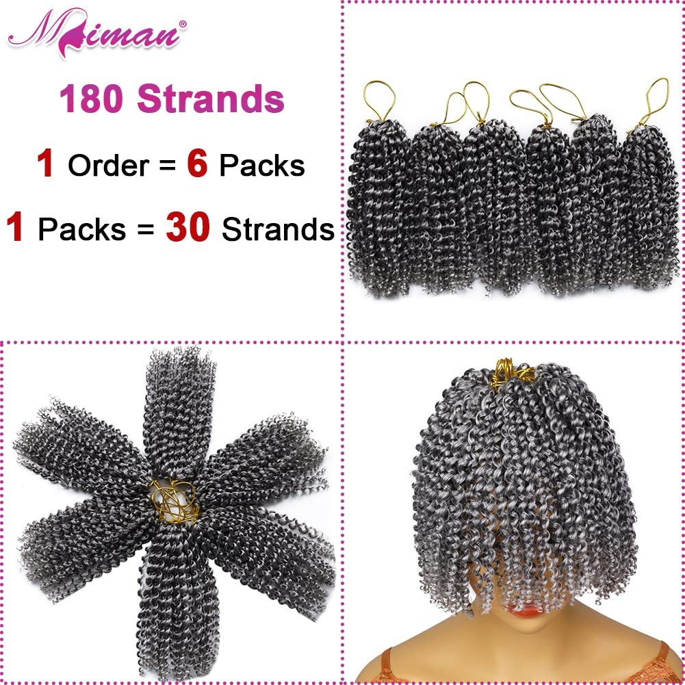 6 Packs 8 Inch Short Grey Passion Twist Hair Marlybob Jerry Curl Crochet Hair…