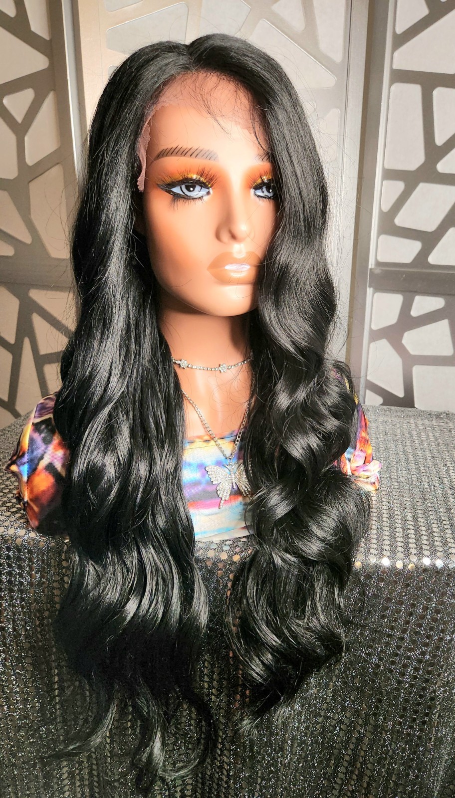 Lace Front Wig Black Long Wig Wavy Black Wig Human Blend Loose Wave Bodywave