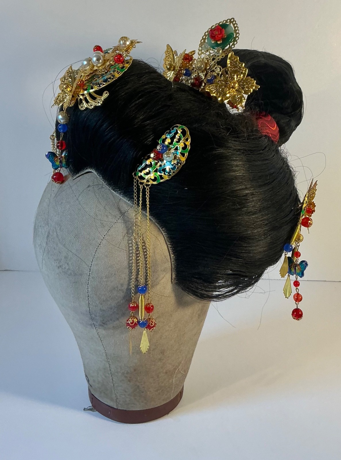 Japanese Traditional KATSURA Japanese Hair Bridal Wig Case with Stand & Kanzashi