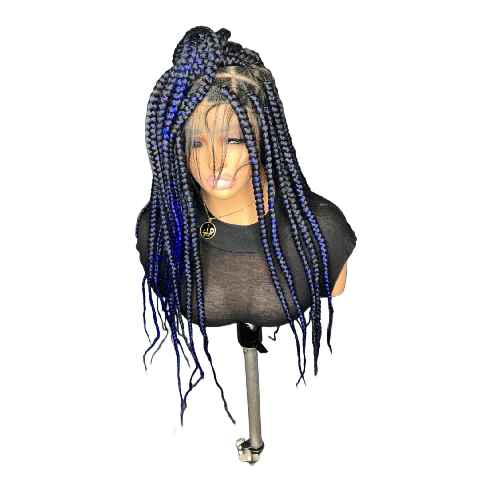 Women’s Synthetic Lace Front Glueless Box Braid Wig Ombré Blue/Black 31-40in