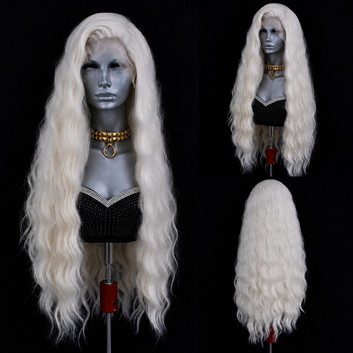 Heat Resistant Synthetic Hair Lace Front Wig Bleach blonde Long Wavy