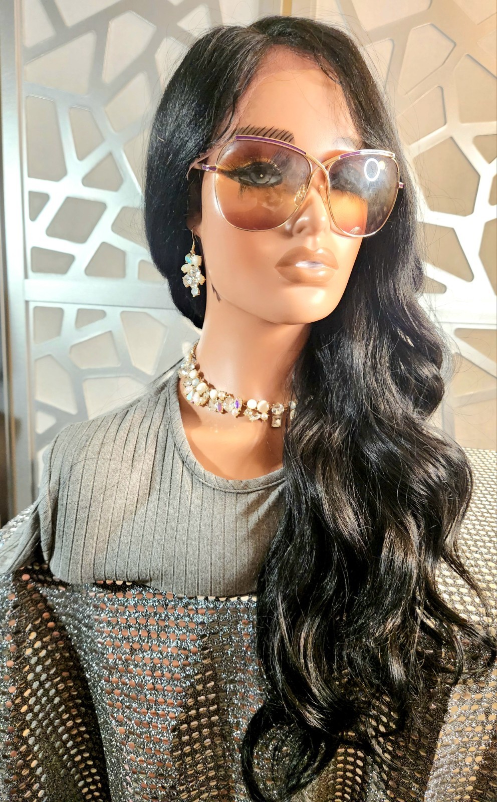 Lace Front Wig Black Long Wig Wavy Black Wig Human Blend Loose Wave Bodywave