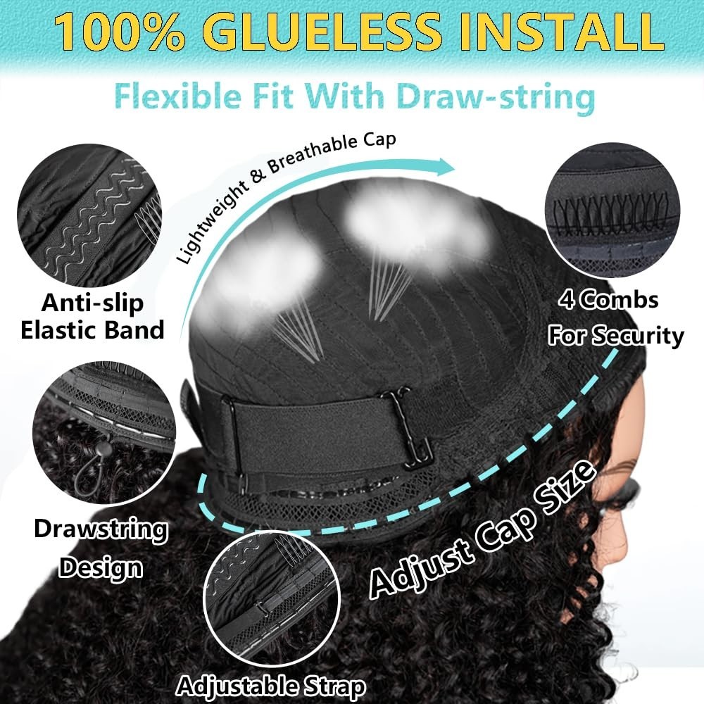 Kinky Curly Half Wig 200% Density 20″ Glueless Seamless Flip Wig for Black Women
