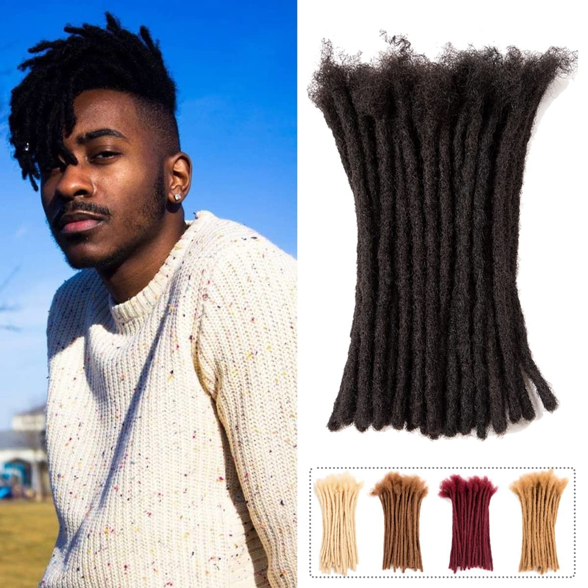 Jiajia Teresa Dreadlock Extensions Real Human Hair 10 Inch 0.2Cm Width Loc