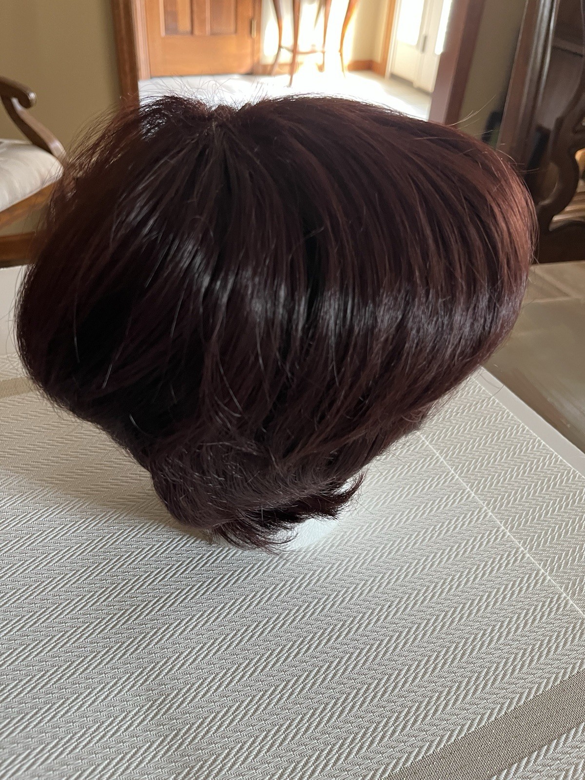 Short Straight Bob Synthetic Wig Dark Brown/Auburn Classic Cap One Size Women