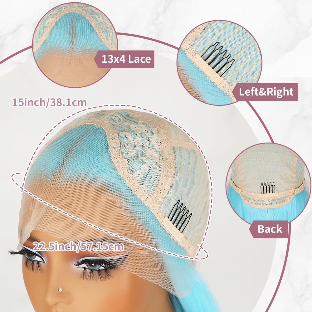 Light Blue Hair Lace Front Wigs 13×4 Straight Women Party Heat Resistant Fiber