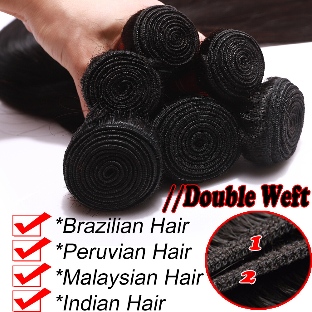 300G 1-3 Bundles Real Virgin Human Hair Extensions Weave Weft Straight Body Wavy