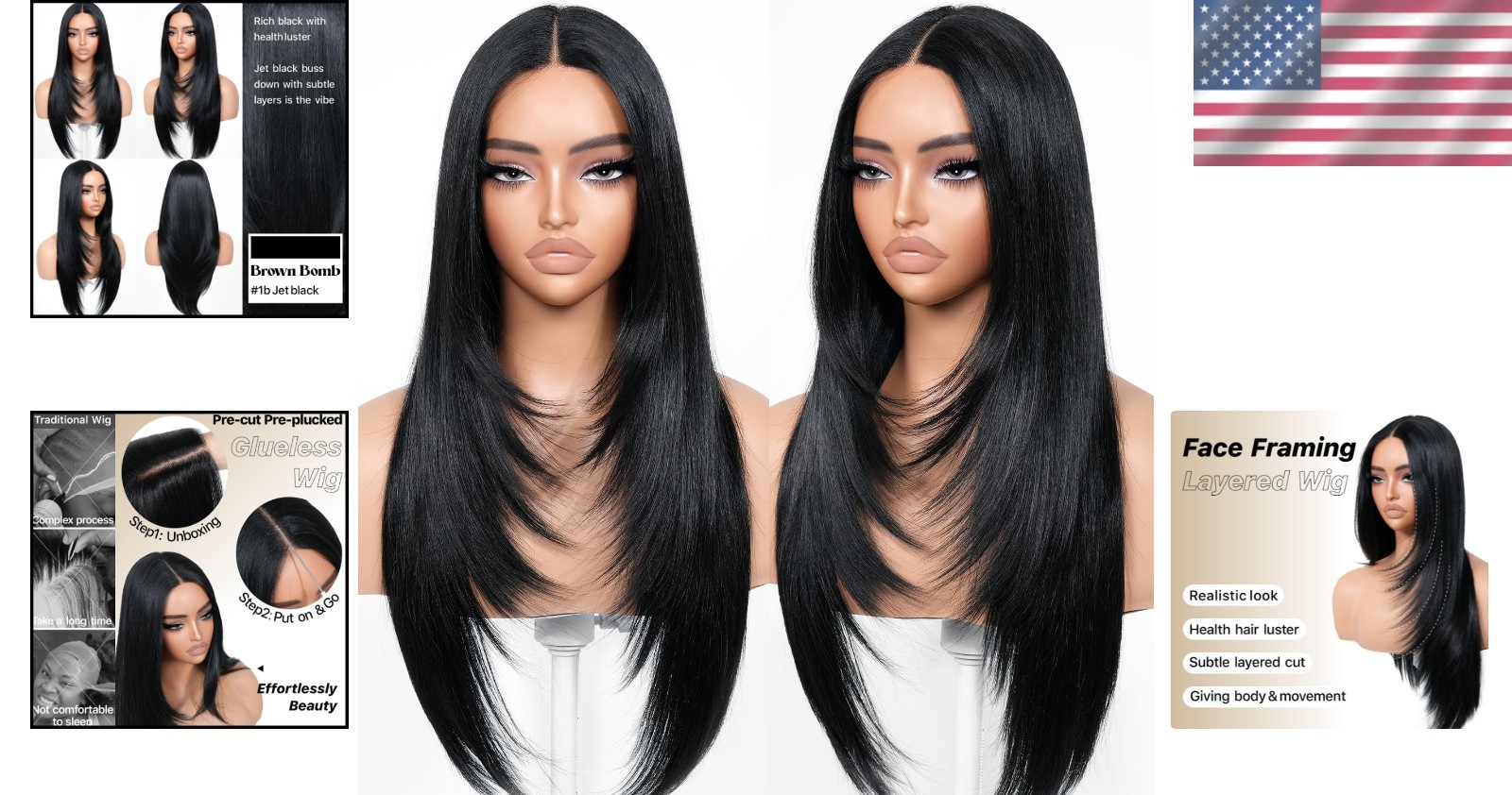 Easy-to-Wear 24-Inch Layered Synthetic Wig with Bangs – Perfect for Beginners