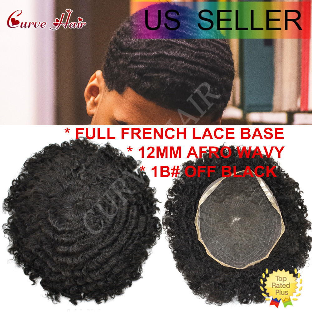 US Afro Curly Weave Mens Toupee HairPiece Full Lace African American Hair Syste
