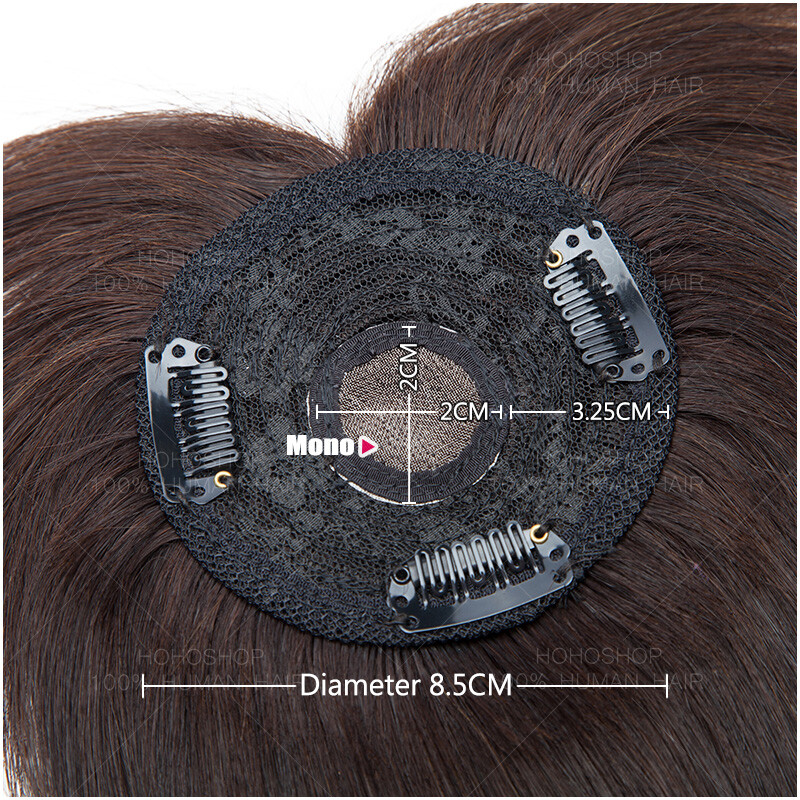 US 100% Remy Human Hair Mono Topper Clip In Top Piece Toupee Wig Bangs For Women