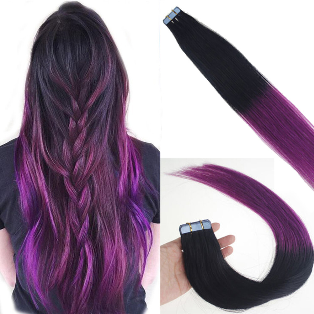 Tape In Real Human Hair Extensions Invisible Glue Skin Wefts Full Head Remy Hair