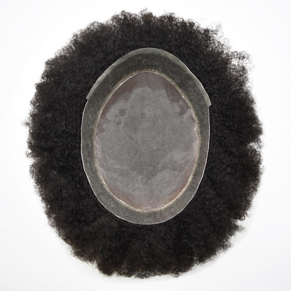 Afro Toupee for Black Men Durable Mono Afro Weave Kinky Curly Mens Wig Hair Unit