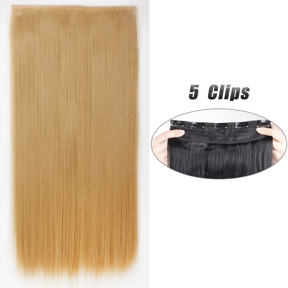 Synthetic 5 Clip In Hair Extension Long Straight Hairstyle Hairpiece Black Brown