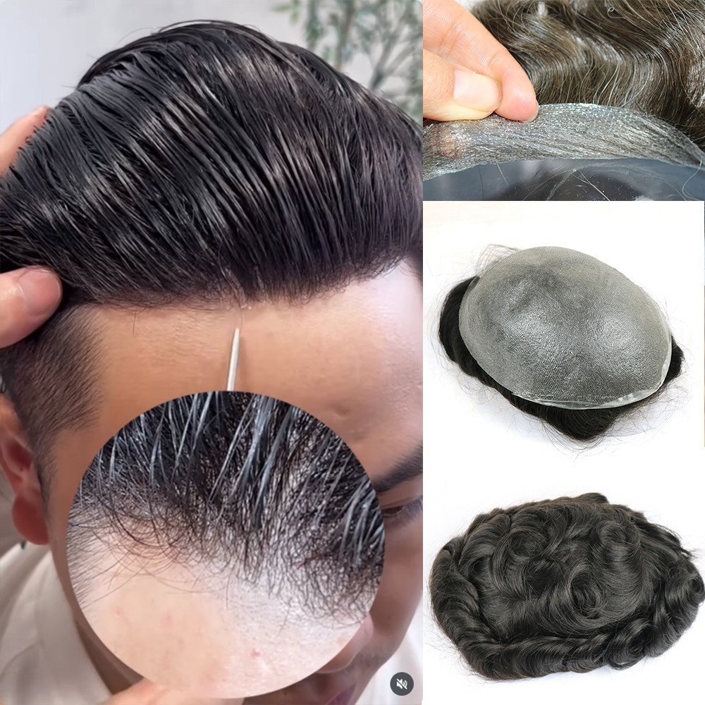 Low Density 0.02mm Ultra Thin Skin Men Toupee Human Hair Undetectable Hairline