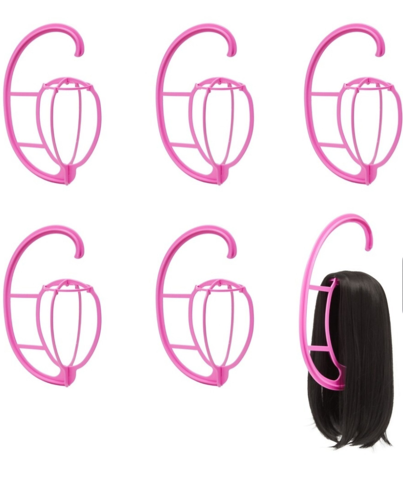 6 Pack Wig Hangers Pink Plastic Wig Holder Drying Rack Extension Storage Hooks