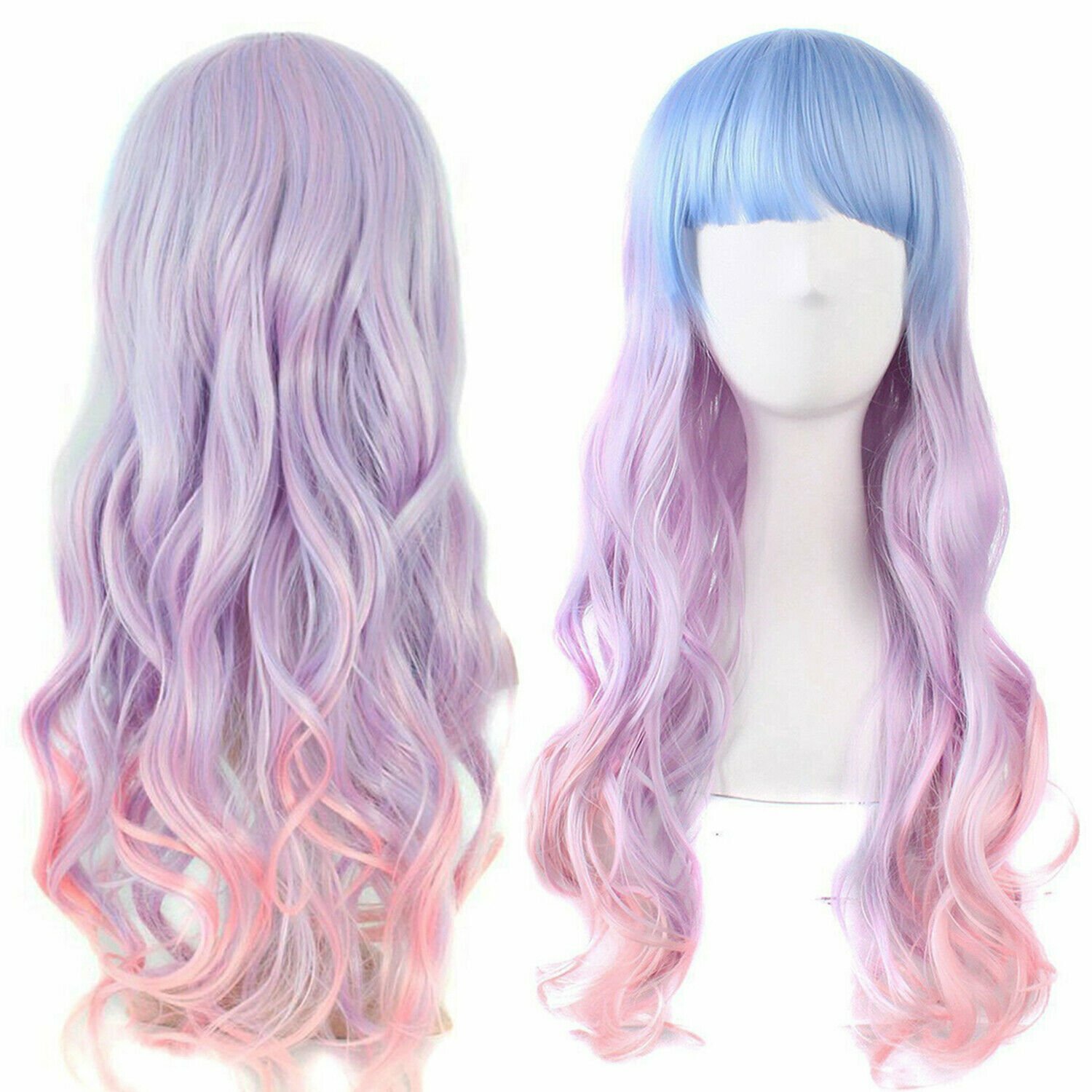26 Wavy Multi-Color Lolita Mermaid Cosplay Party Wig (Light Blue, Pink, Purple)