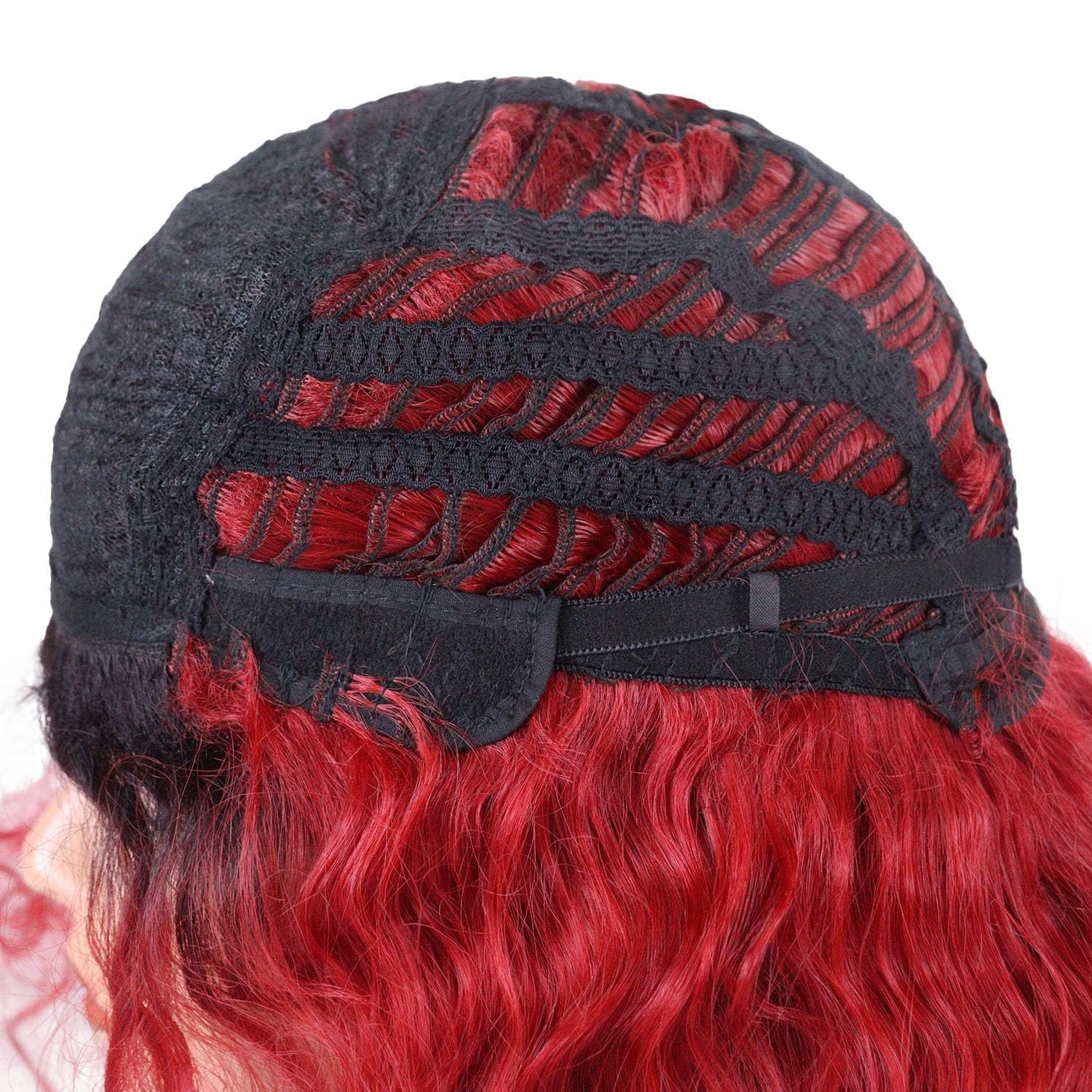 26″ Long Red Wig Curly 80s Women Bouncy Layered Ombre Black Roots Synthetic