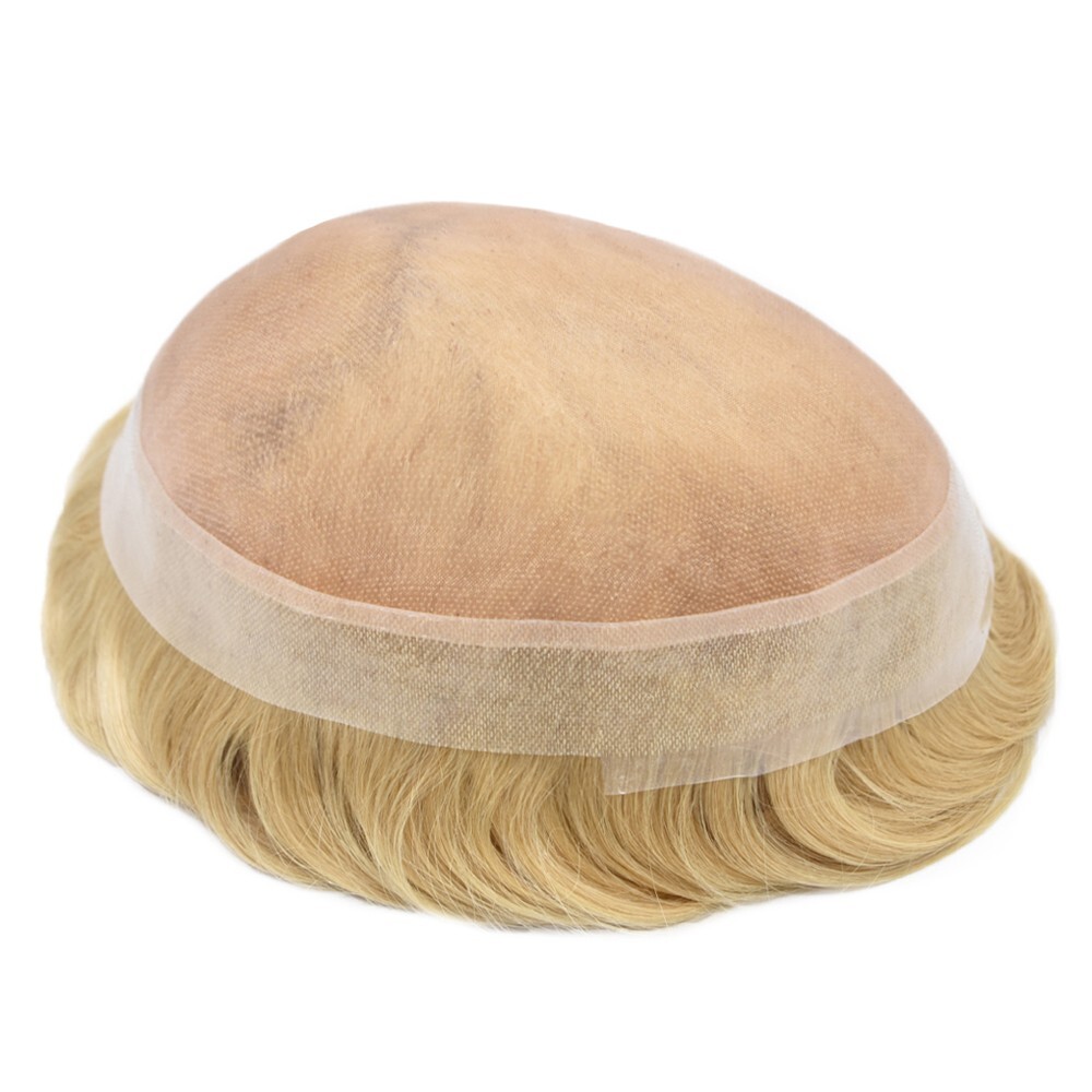 Mens Toupee Hairpiece Fine Mono Poly Human Hair Replacement System Wigs for Men