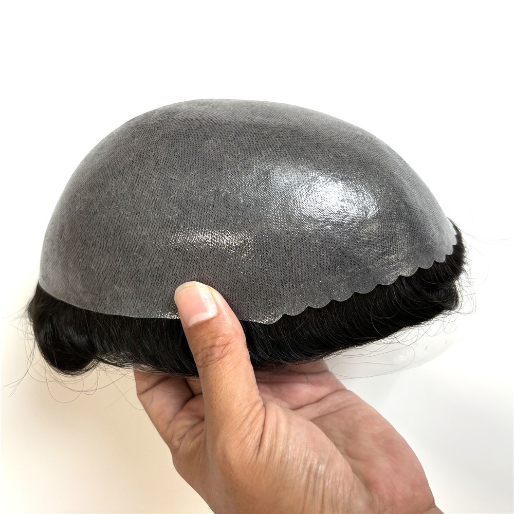 Men’s Human Hair Toupee Hairpiece Poly Gauze Hair System Replacement Black Wigs