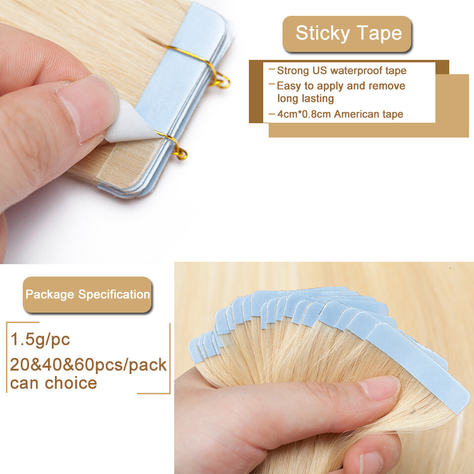 Tape In Hair Extensions Real Invisible Human Hair Skin Wefts Highlight Blonde26″