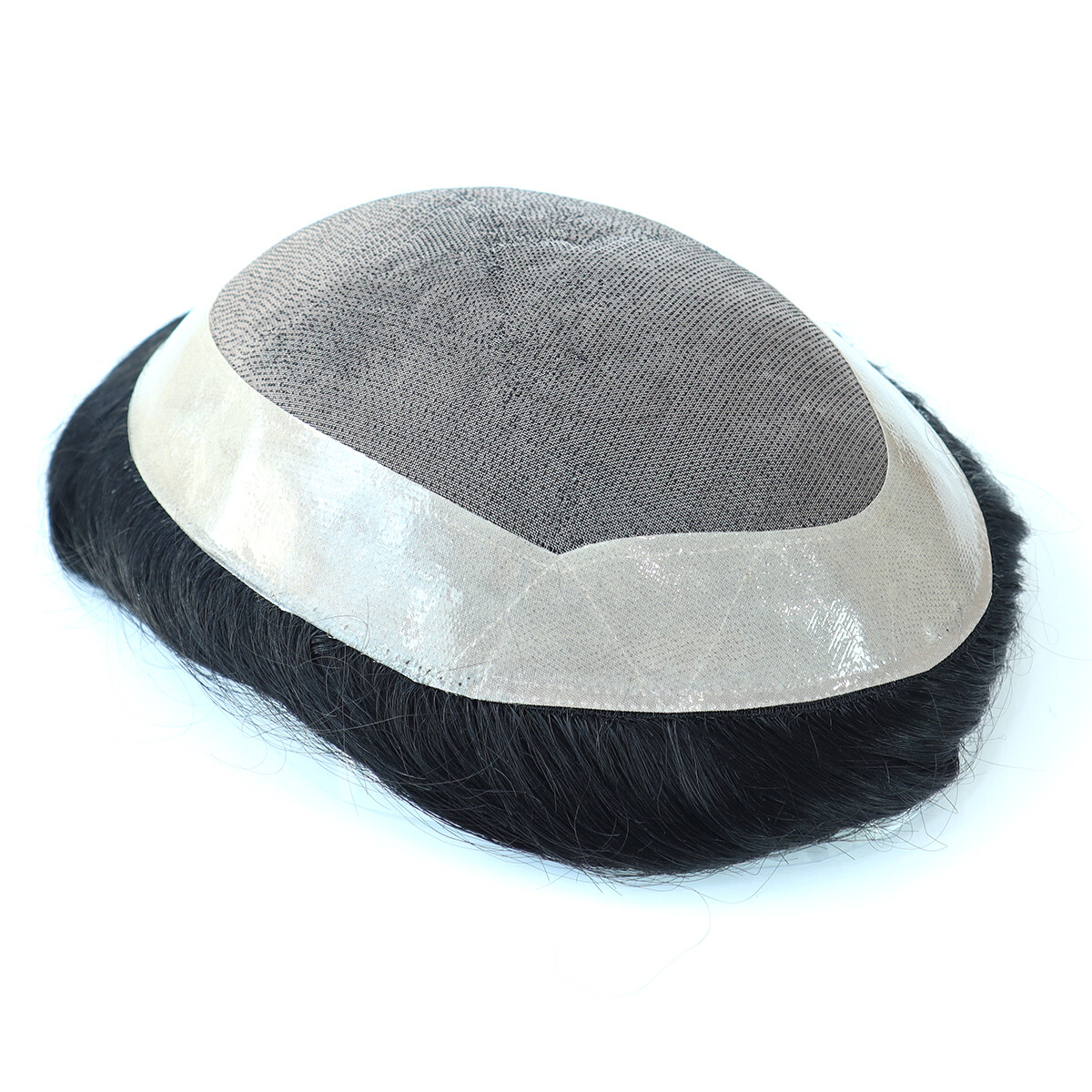Fine Mono Mens Toupee Hairpiece Poly Skin Around Men Hair Replacement System Wig