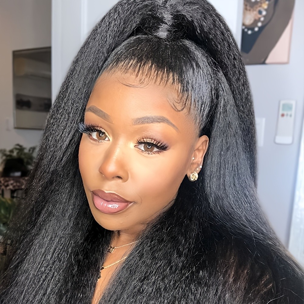 Glueless Lace Front Wigs Synthetic Pre Plucked Long Kinky Straight Hair Glueless