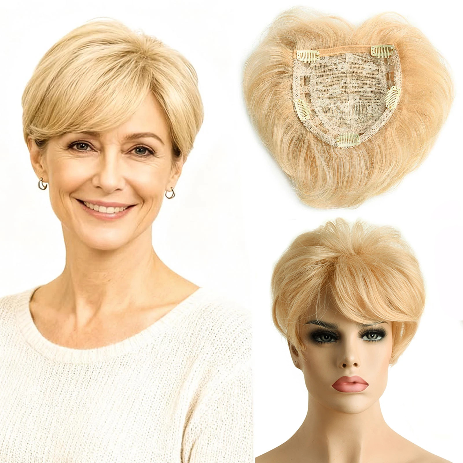 6 Inch Natural Curly Short Pixie Synthetic Hair Topper for Thinning Hair Pieces